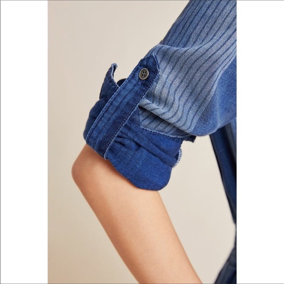 NEW Cloth & Stone Laney Chambray Jumpsuit Romper Denim Jeans Patchwork - Picture 4 of 10